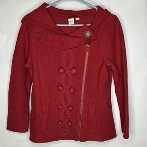 Yellow Bird Anthropologie Red Women's 100% Wool Sweater with Asymmetrical Zipper
